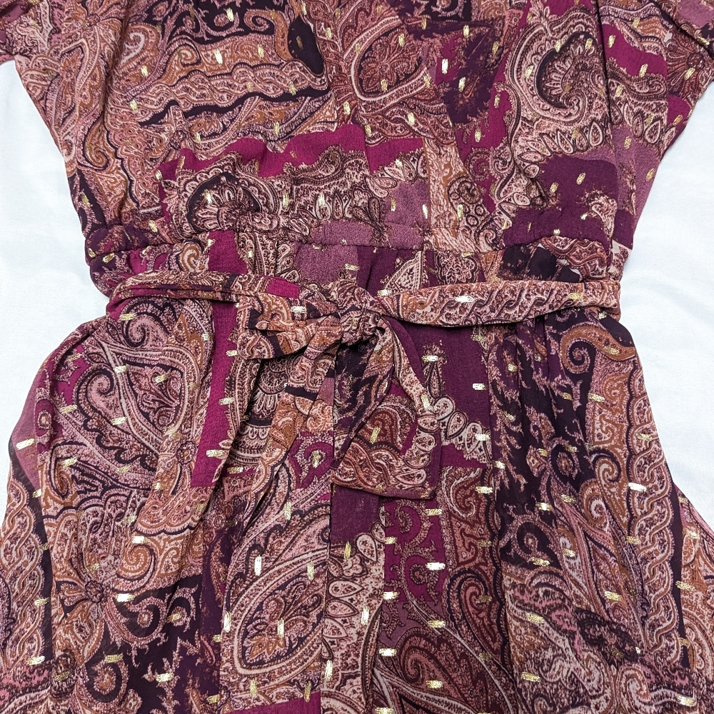 Parker & Rowe Burgandy Paisley Boho Hippie Peasant Bell Sleeve Maxi Dress Large - Picture 4 of 11